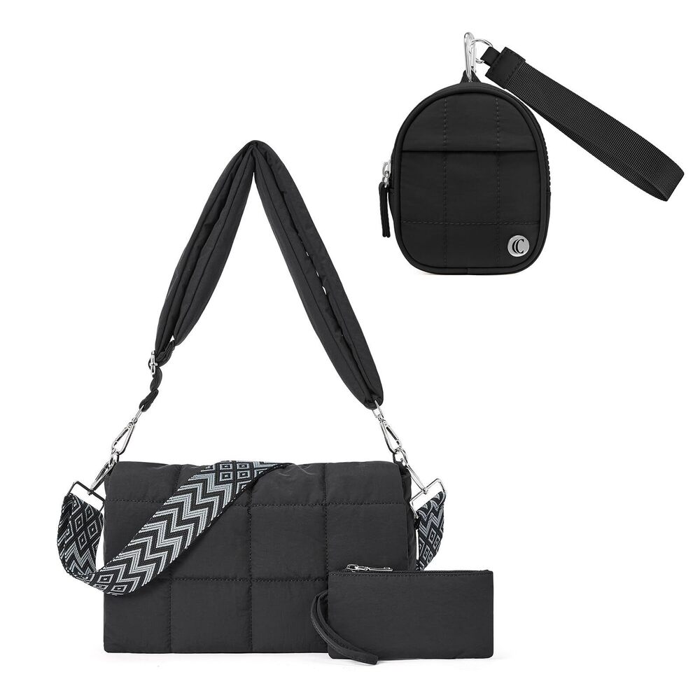 5543 Puffer Shoulder Bag Bundles with Mini Backpack Keychain Wallet